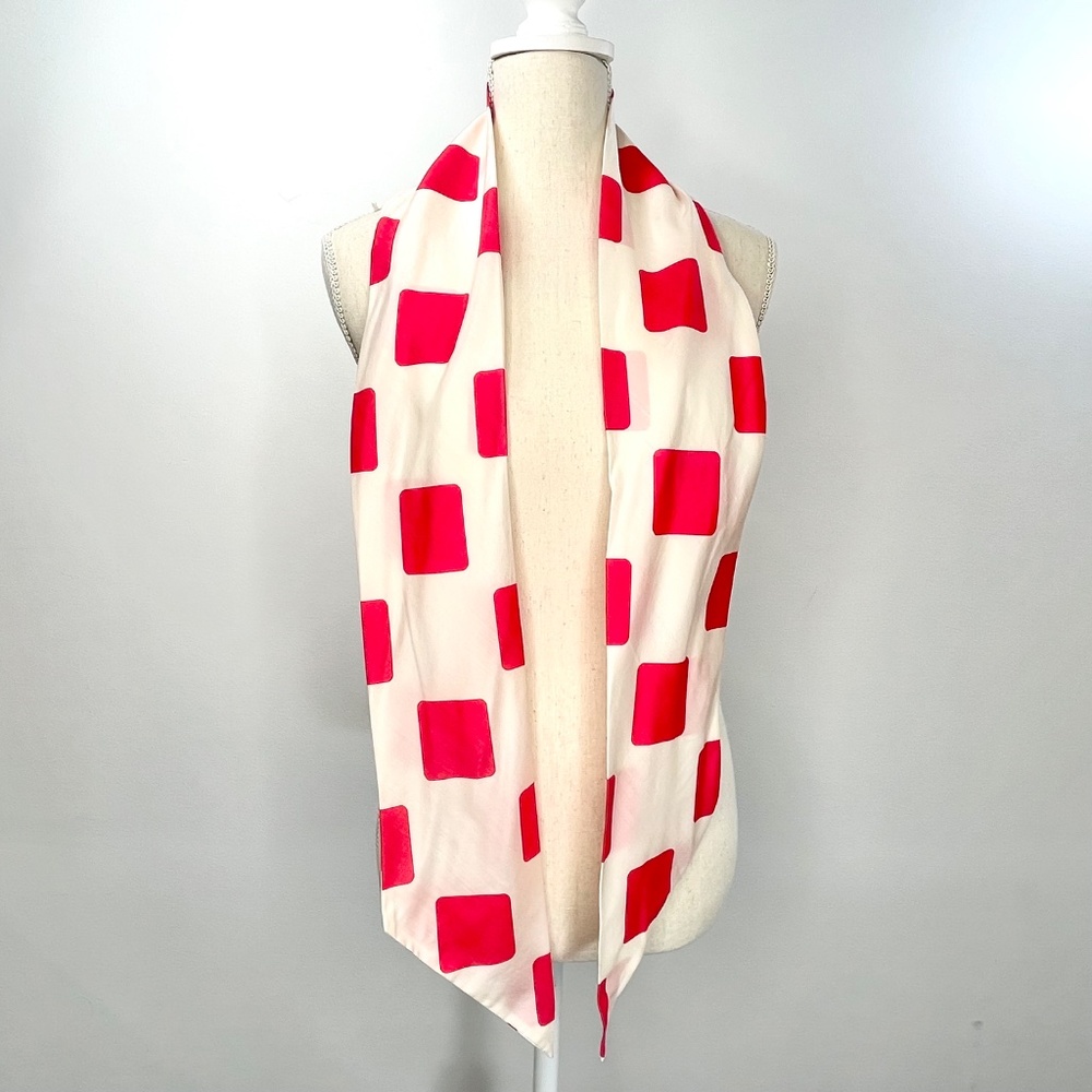 VINTAGE Ray Strauss 100% Raw Silk Red White Scarf Belt MADE IN USA